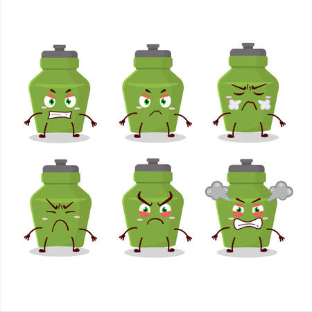 Green drink bottle cartoon character with various angry expressionsのイラスト素材