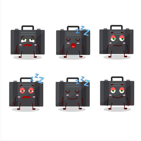 Cartoon character of black suitcase with sleepy expressionのイラスト素材
