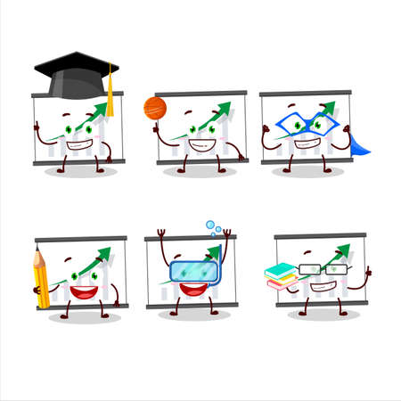 School student of chart going up cartoon character with various expressionsのイラスト素材