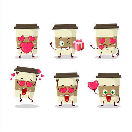 Coffee cup cartoon character with love cute emoticonのイラスト素材