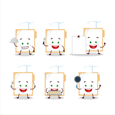 Cartoon character of brown manila folder with various chef emoticonsのイラスト素材