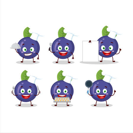 Cartoon character of blueberry with various chef emoticonsのイラスト素材