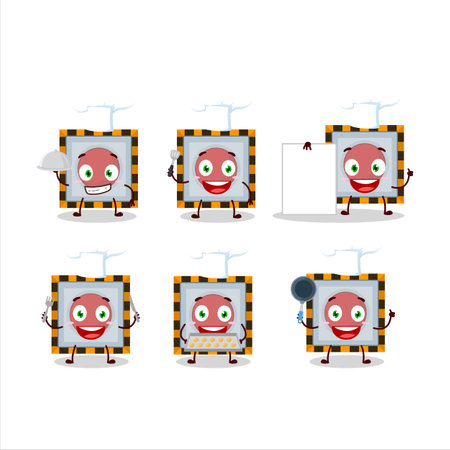 Cartoon character  emergency button with various chef emoticonsのイラスト素材