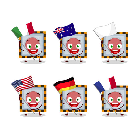 emergency button cartoon character bring the flags of various countriesのイラスト素材