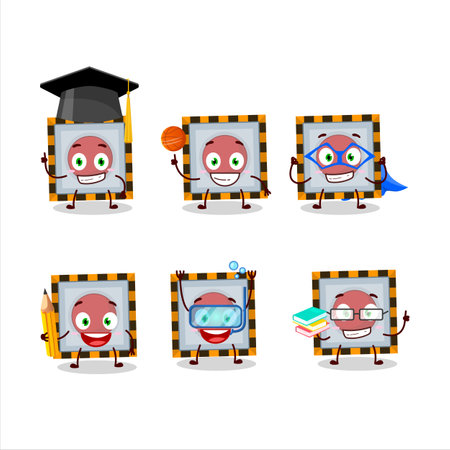 School student of   emergency button cartoon character with various expressionsのイラスト素材