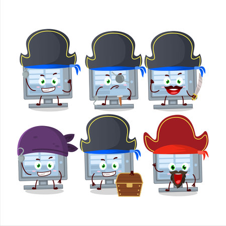 Cartoon character of  monitor with various pirates emoticonsのイラスト素材