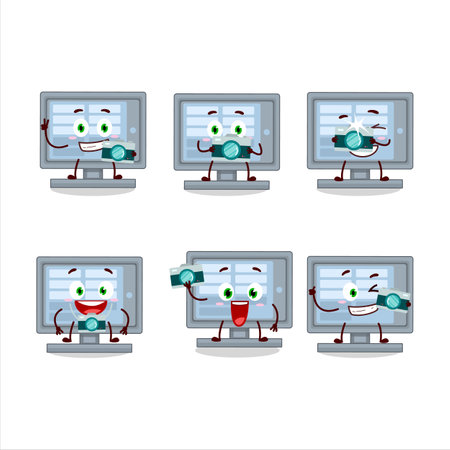 Photographer profession emoticon with  monitor cartoon characterのイラスト素材
