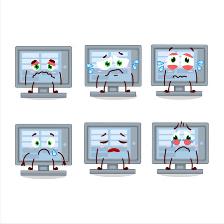 monitor cartoon character with sad expressionのイラスト素材