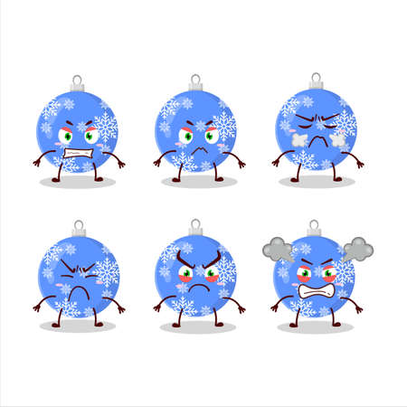 Christmas ball blue cartoon character with various angry expressionsのイラスト素材
