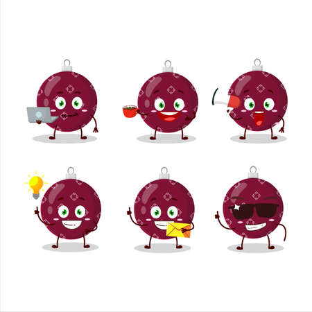Christmas ball dark purple cartoon character with various types of business emoticonsのイラスト素材