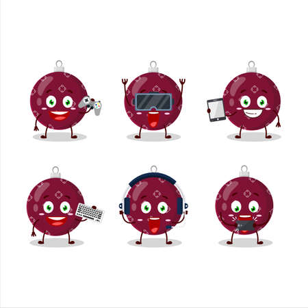 christmas ball dark purple cartoon character are playing games with various cute emoticonsのイラスト素材