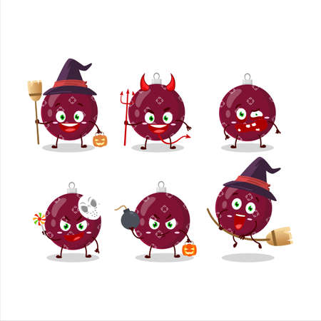 Halloween expression emoticons with cartoon character of christmas ball dark purpleのイラスト素材
