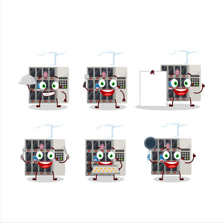 Cartoon character of   vending machine with various chef emoticonsのイラスト素材