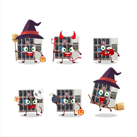 Halloween expression emoticons with cartoon character of  vending machineのイラスト素材