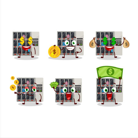 vending machine cartoon character with cute emoticon bring moneyのイラスト素材