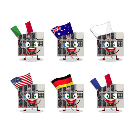 vending machine cartoon character bring the flags of various countriesのイラスト素材