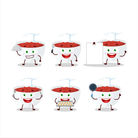 Cartoon character of cranberry sauce with various chef emoticonsのイラスト素材