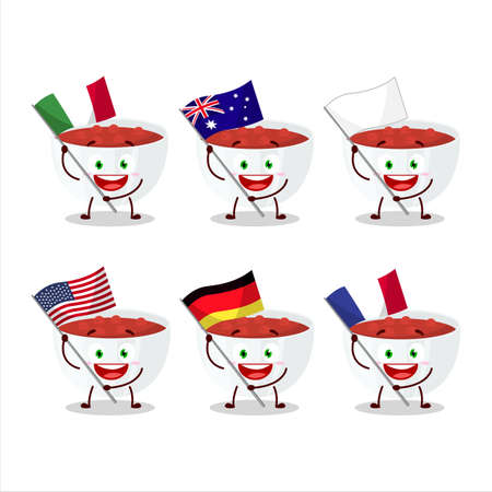 Cranberry sauce cartoon character bring the flags of various countriesのイラスト素材