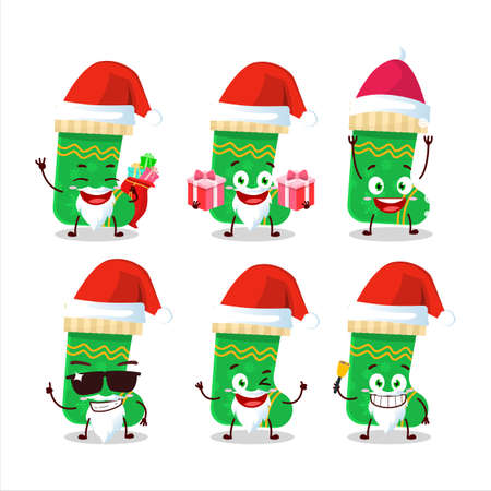 Santa Claus emoticons with green christmas socks cartoon characterのイラスト素材