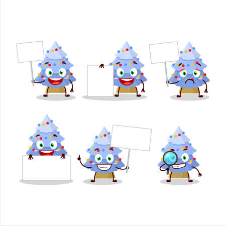 Blue christmas tree cartoon character bring information boardのイラスト素材