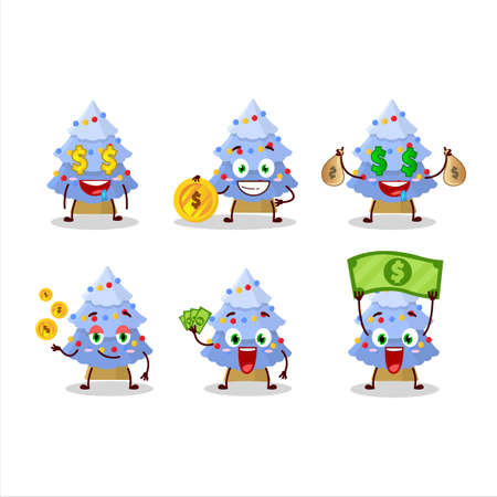 Blue christmas tree cartoon character with cute emoticon bring moneyのイラスト素材