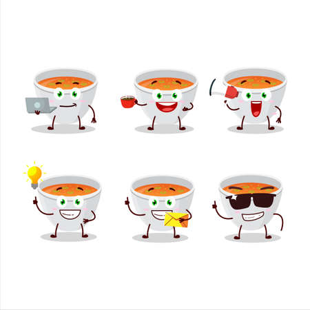 Pumpkin cream soup cartoon character with various types of business emoticonsのイラスト素材
