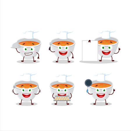 Cartoon character of pumpkin cream soup with various chef emoticonsのイラスト素材