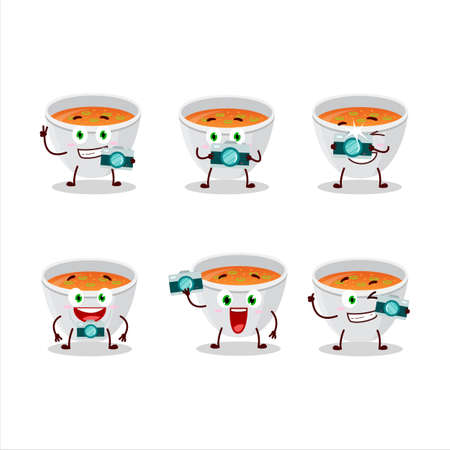 Photographer profession emoticon with pumpkin cream soup cartoon characterのイラスト素材