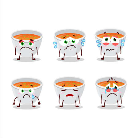 Pumpkin cream soup cartoon character with sad expressionのイラスト素材