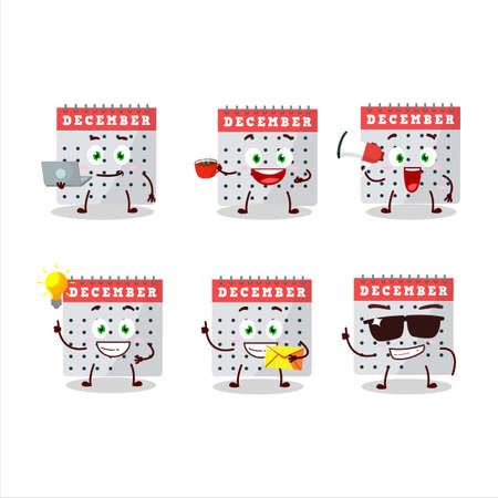 December calendar cartoon character with various types of business emoticonsのイラスト素材