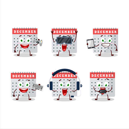 December calendar cartoon character are playing games with various cute emoticonsのイラスト素材