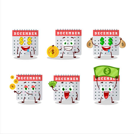 December calendar cartoon character with cute emoticon bring moneyのイラスト素材