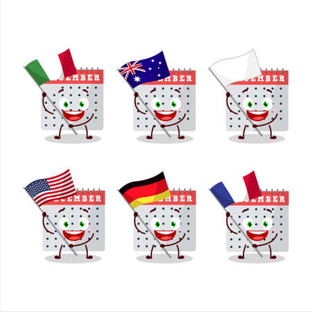December calendar cartoon character bring the flags of various countriesのイラスト素材