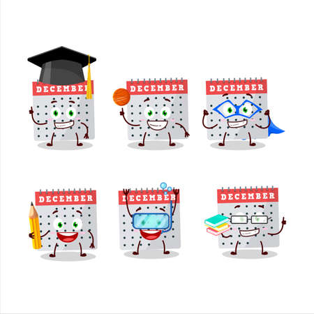 School student of december calendar cartoon character with various expressionsのイラスト素材