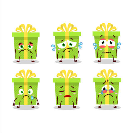 Green christmas gift cartoon character with sad expressionのイラスト素材