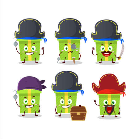 Cartoon character of green christmas gift with various pirates emoticonsのイラスト素材