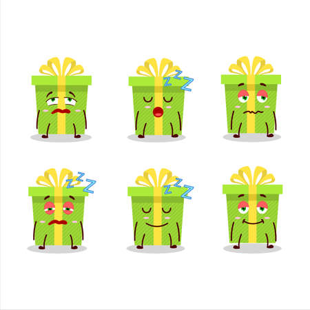 Cartoon character of green christmas gift with sleepy expressionの写真素材