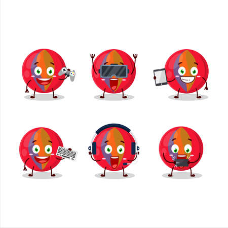 Red marbles cartoon character are playing games with various cute emoticonsのイラスト素材