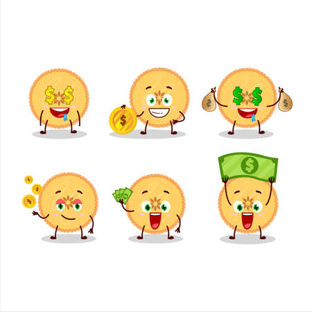 Savory pie cartoon character with cute emoticon bring moneyのイラスト素材