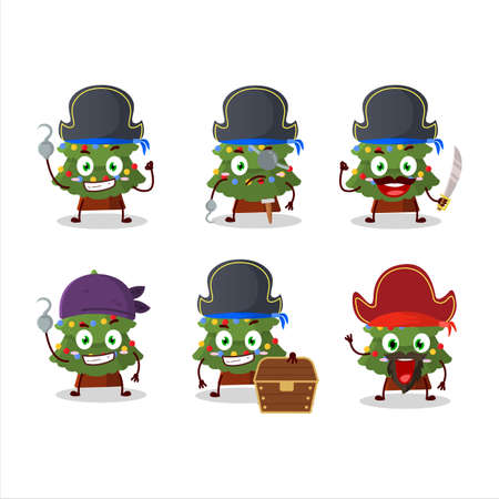 Cartoon character of green christmas tree with various pirates emoticonsのイラスト素材