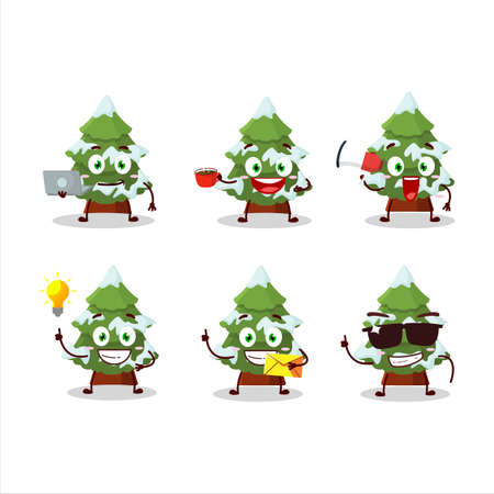 green snow christmas tree cartoon character with various types of business emoticonsのイラスト素材