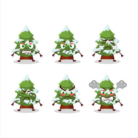 green snow christmas tree cartoon character with various angry expressionsのイラスト素材
