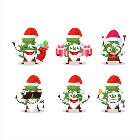 Santa Claus emoticons with green snow christmas tree cartoon characterのイラスト素材
