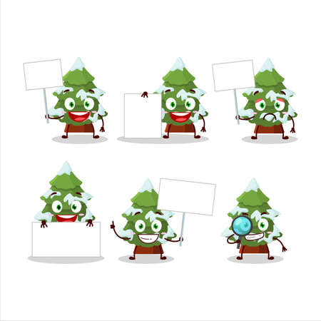 green snow christmas tree cartoon character bring information boardのイラスト素材