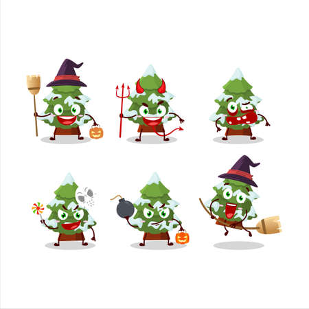 Halloween expression emoticons with cartoon character of green snow christmas treeのイラスト素材