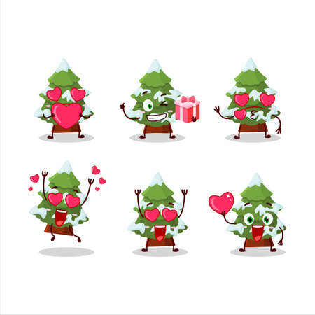 green snow christmas tree cartoon character with love cute emoticonのイラスト素材