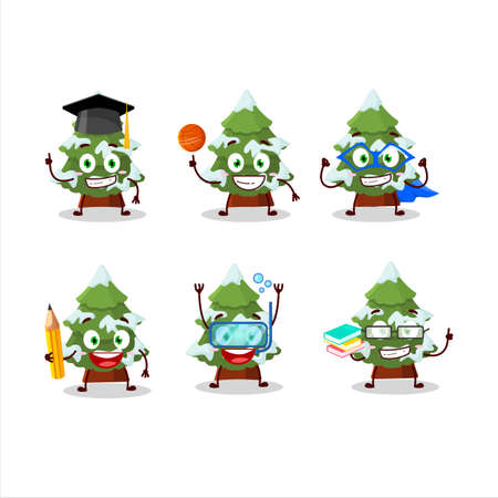 School student of green snow christmas tree cartoon character with various expressionsのイラスト素材