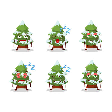 Cartoon character of green snow christmas tree with sleepy expressionのイラスト素材