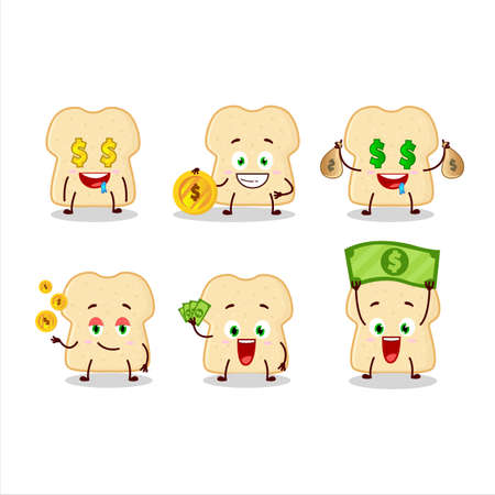 Slice of bread cartoon character with cute emoticon bring moneyのイラスト素材