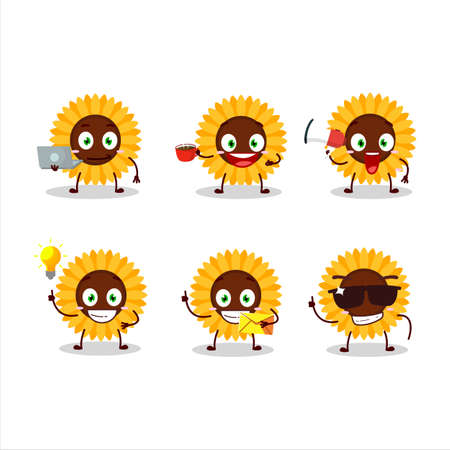 Sunflower cartoon character with various types of business emoticonsのイラスト素材